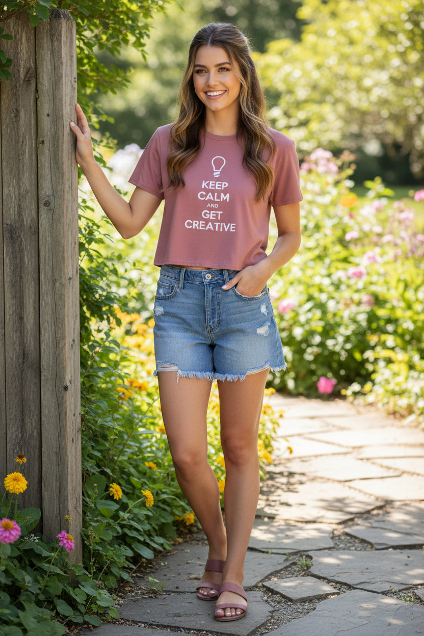 Women's Get Creative Graphic Cropped Crew-Neck T-Shirt