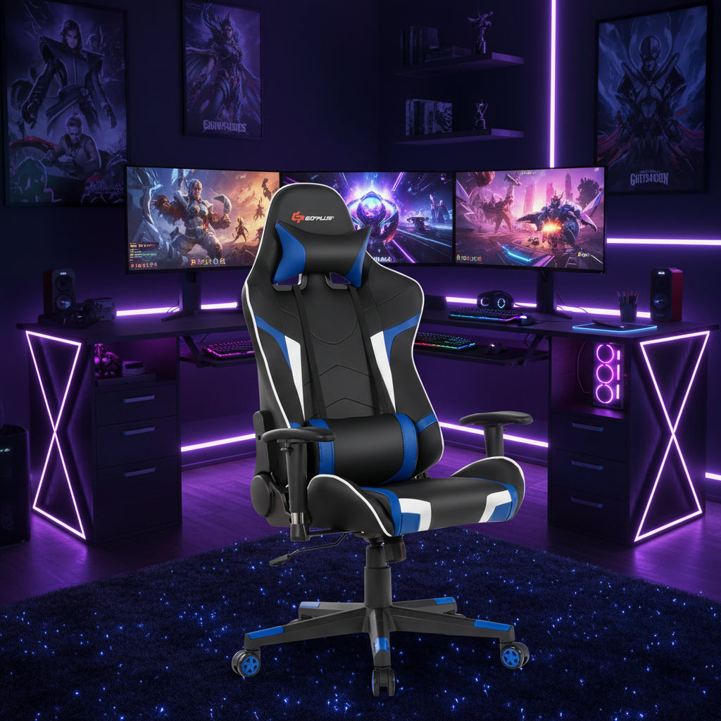 Reclining Swivel Massage Gaming Chair with Lumbar Support