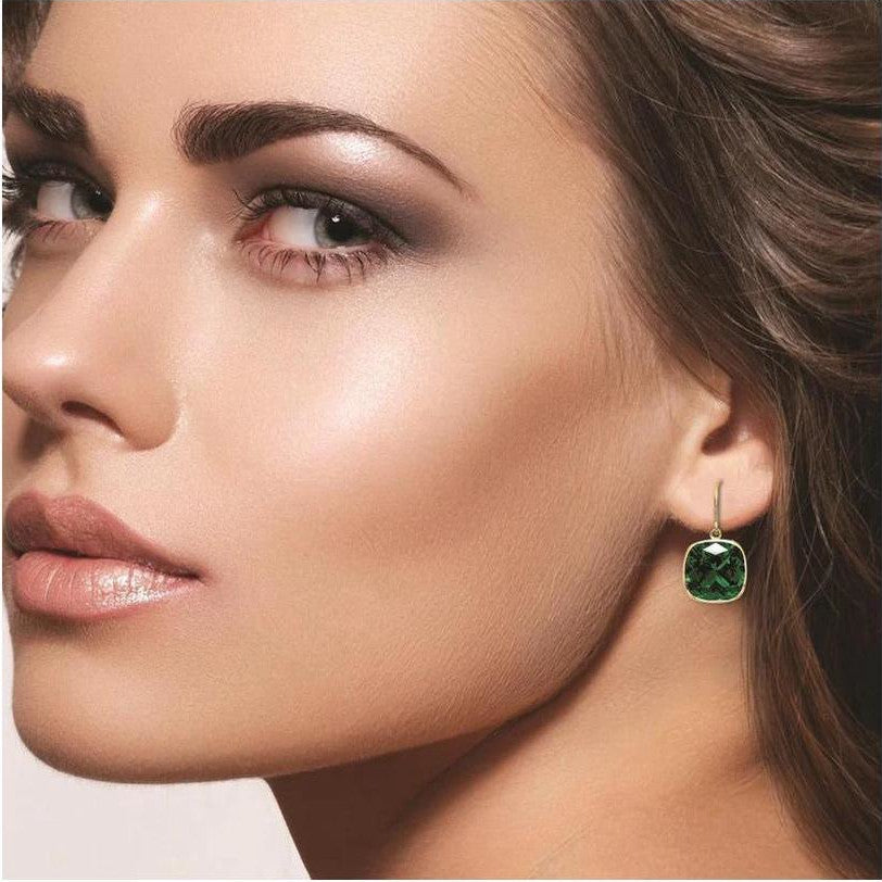 4.50CTW Lab Grown Cushion Cut Emerald Drop Earrings in 925 Sterling Silver - 8mm Square Gems Birthstone Jewelry