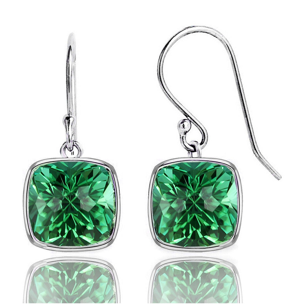 4.50CTW Lab Grown Cushion Cut Emerald Drop Earrings in 925 Sterling Silver - 8mm Square Gems Birthstone Jewelry
