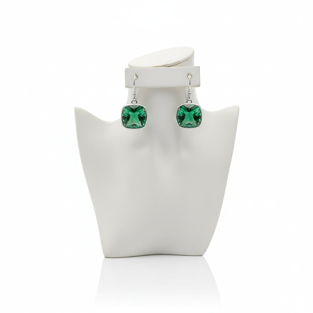 4.50CTW Lab Grown Cushion Cut Emerald Drop Earrings in 925 Sterling Silver - 8mm Square Gems Birthstone Jewelry