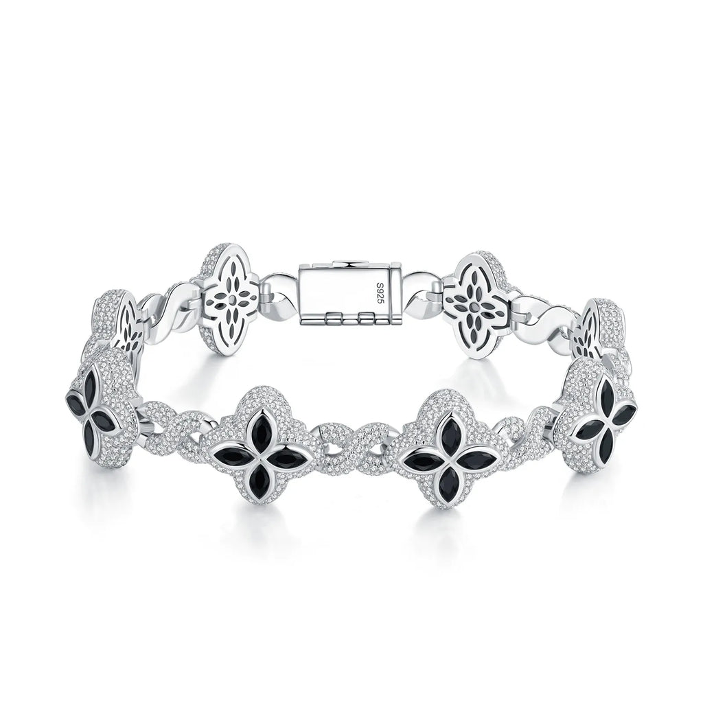 Luxury Fine Jewelry Colorful Moissanite Iced Out S925 Silver Cuban Clover Bracelet