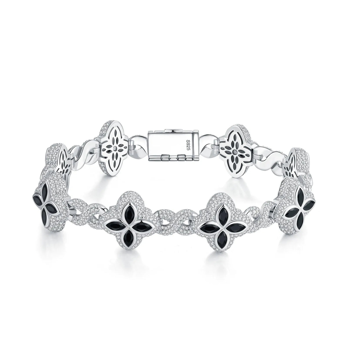 Luxury Fine Jewelry Colorful Moissanite Iced Out S925 Silver Cuban Clover Bracelet