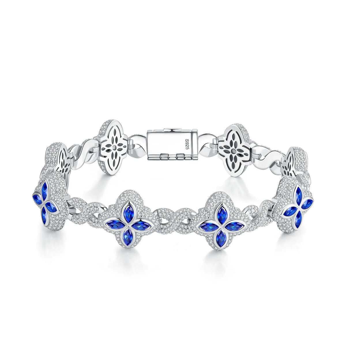 Luxury Fine Jewelry Colorful Moissanite Iced Out S925 Silver Cuban Clover Bracelet