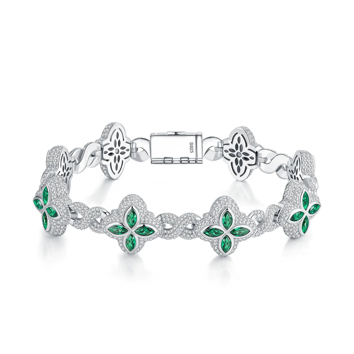 Luxury Fine Jewelry Colorful Moissanite Iced Out S925 Silver Cuban Clover Bracelet