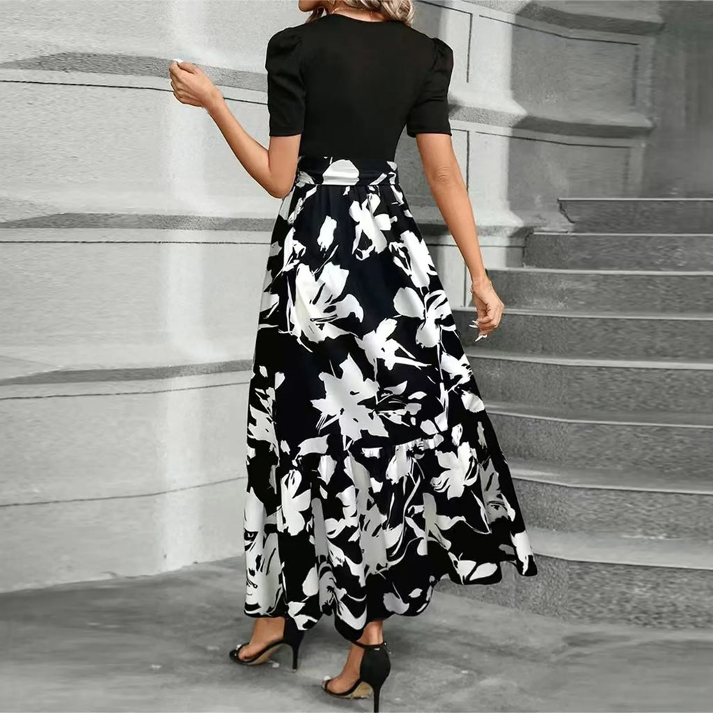 Women Classy Elegant  A-line Lace-up Slim Fit Waist Ruffle Hem Dress