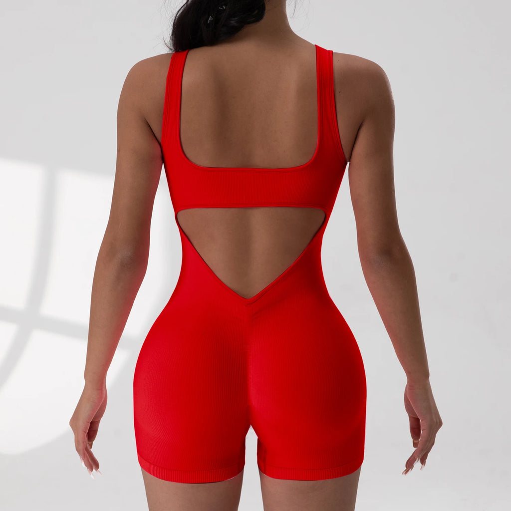 Women's V-shaped Exposed Waist Fitness Yoga Workout Jumpsuits