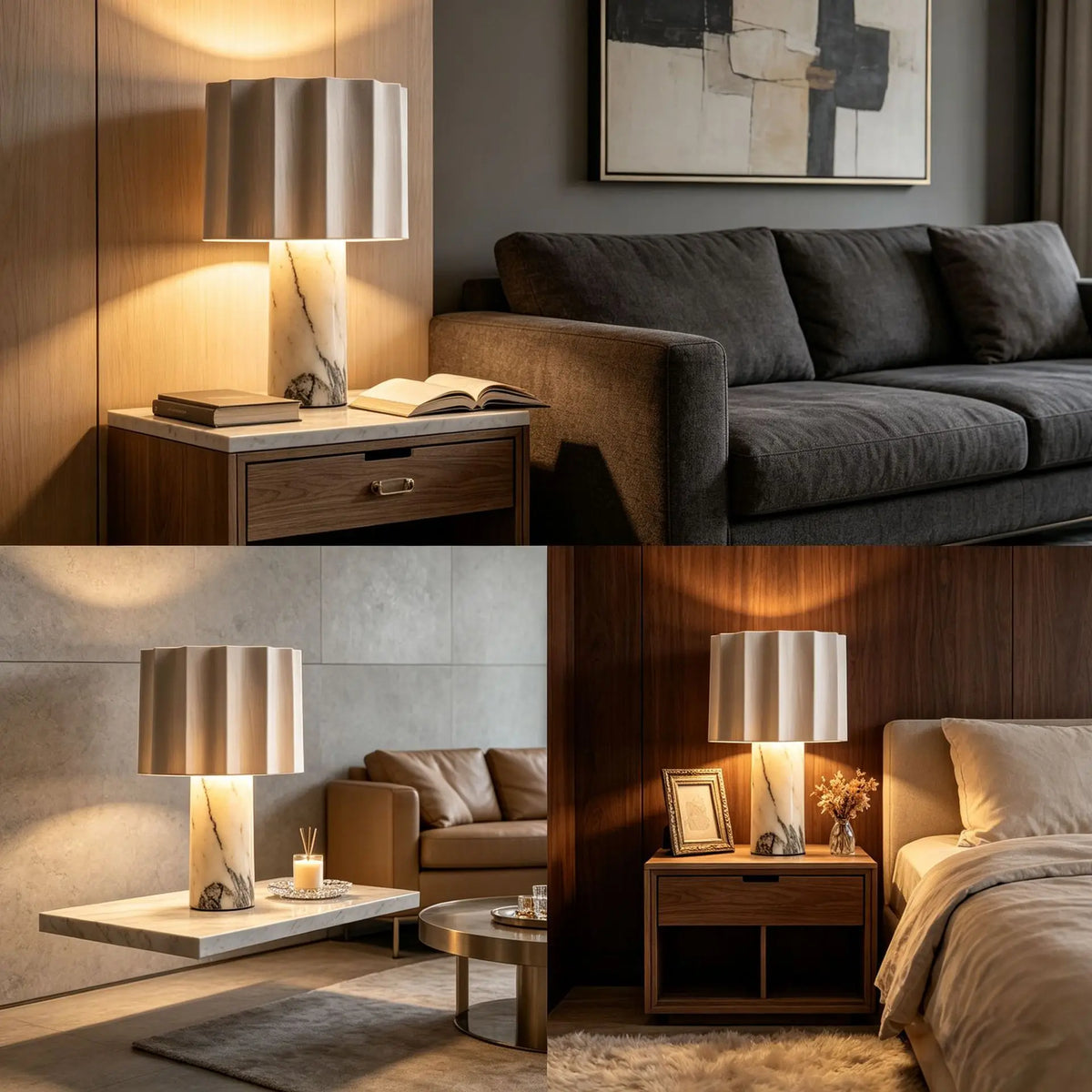 Modern Marble Table Lamp Designer Pleated Fabric Lampshade Bedroom Home Decor Touch Table Lamp