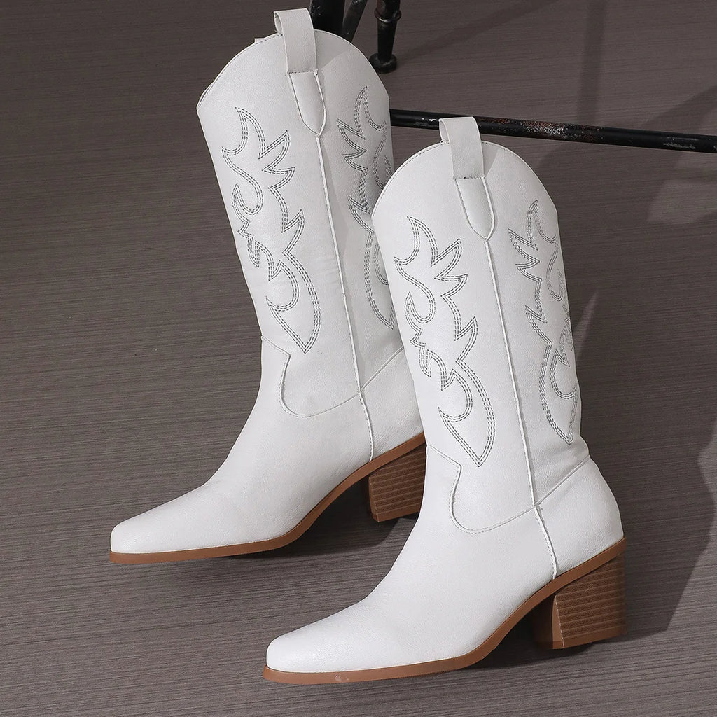 Western Mid-Calf White Cowboy Boots