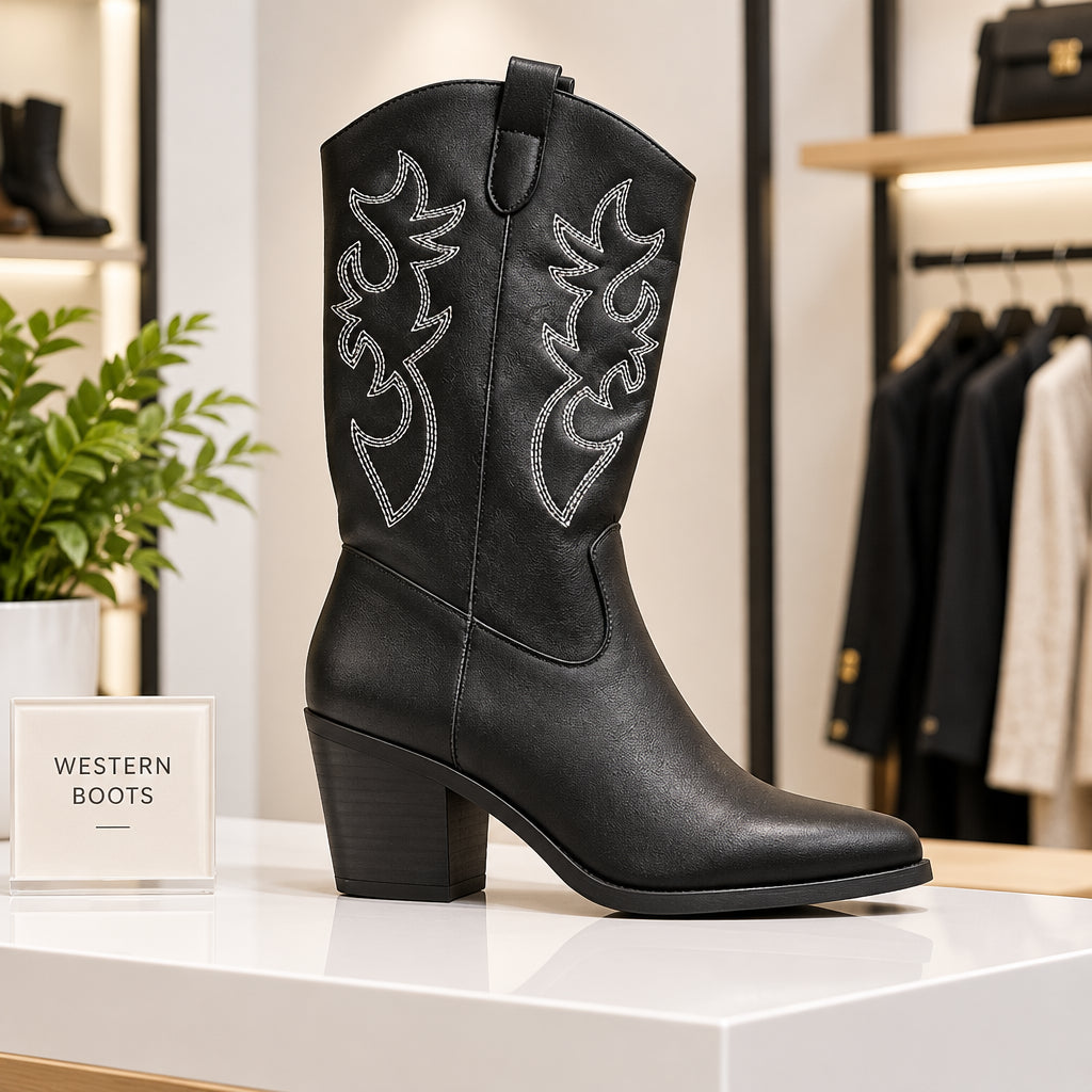 Western Mid-Calf White Cowboy Boots