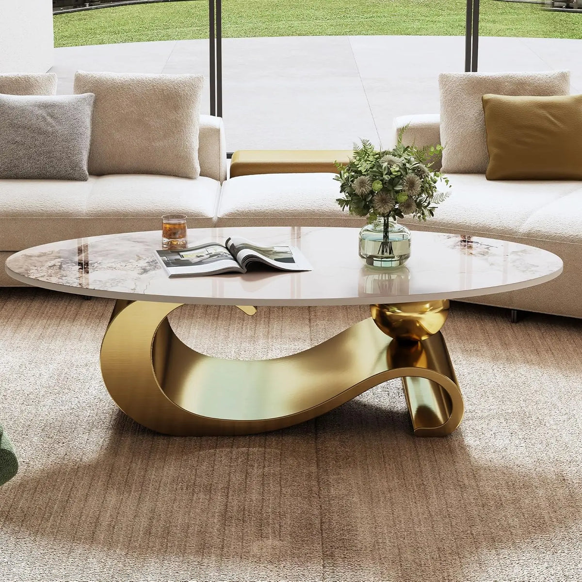 Modern Marble Coffee Table with Silver Stainless Steel Pedestal Living Room Home Decor Luxury Living