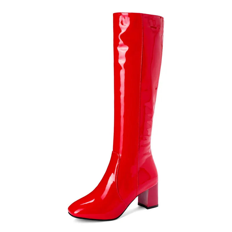 Women's Patent Leather High Knee Waterproof Boots
