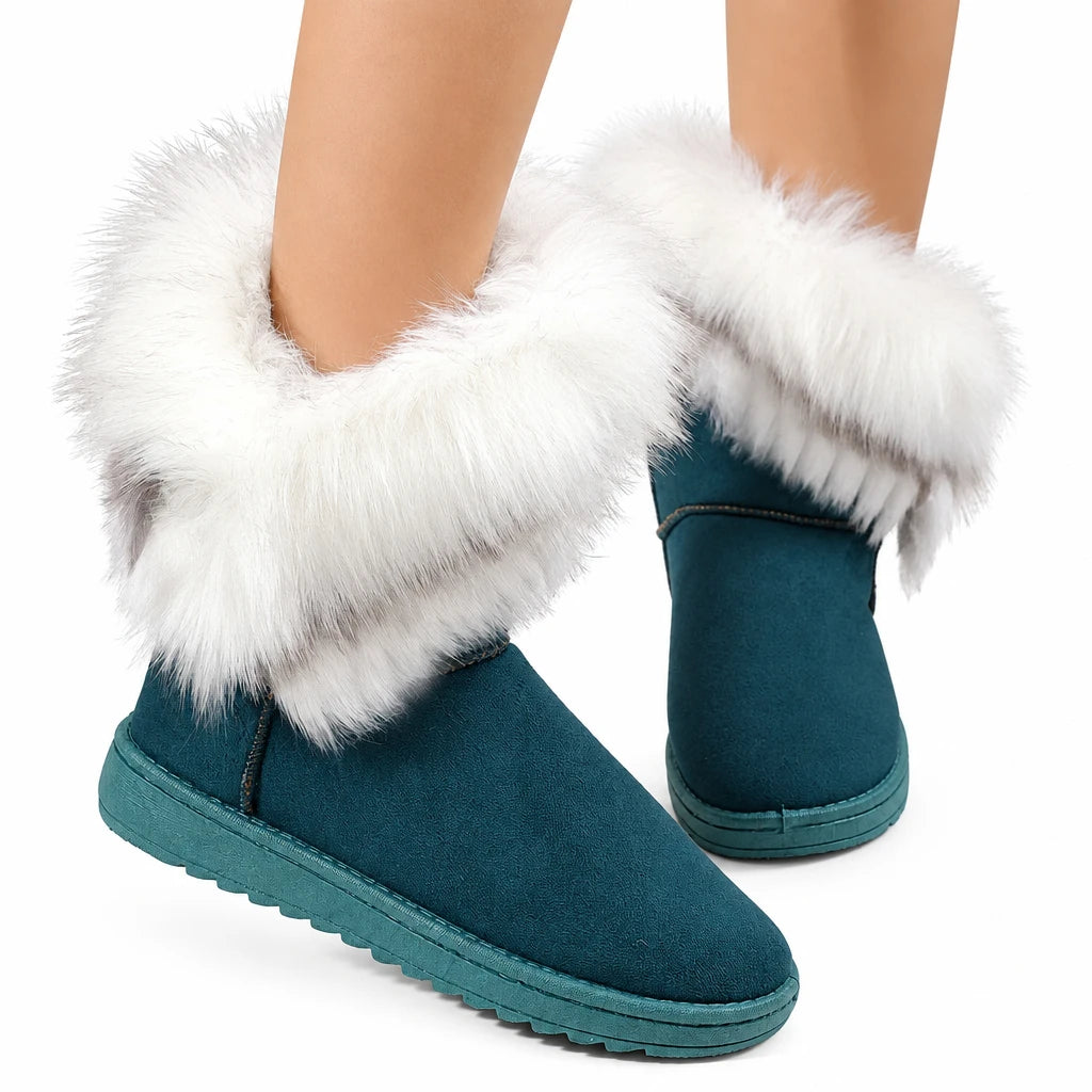 Winter Mid-Calf Fur Lined Flat Rubber Sole Boots