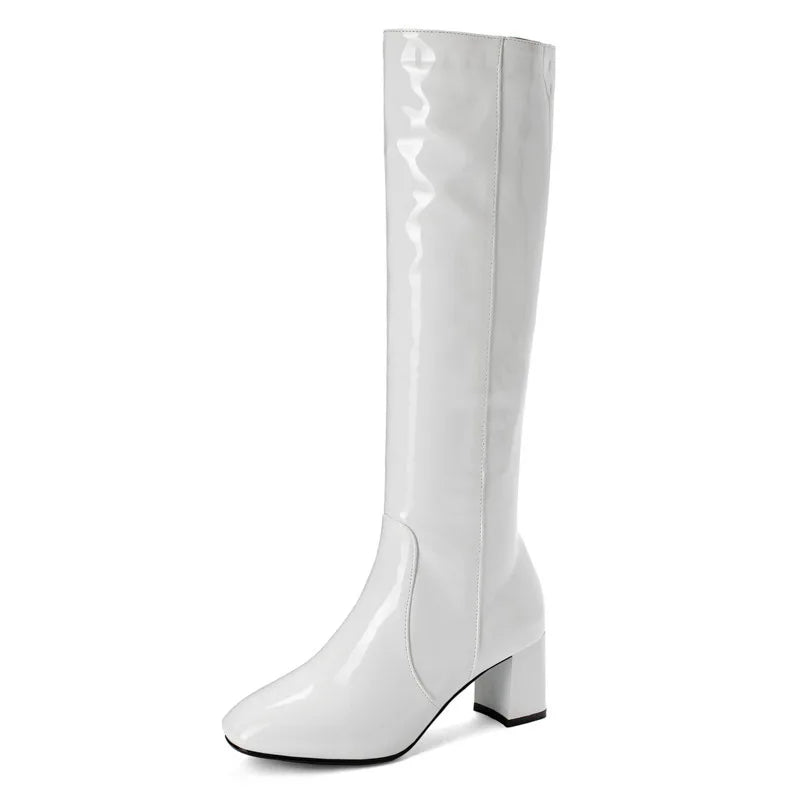 Women's Patent Leather High Knee Waterproof Boots