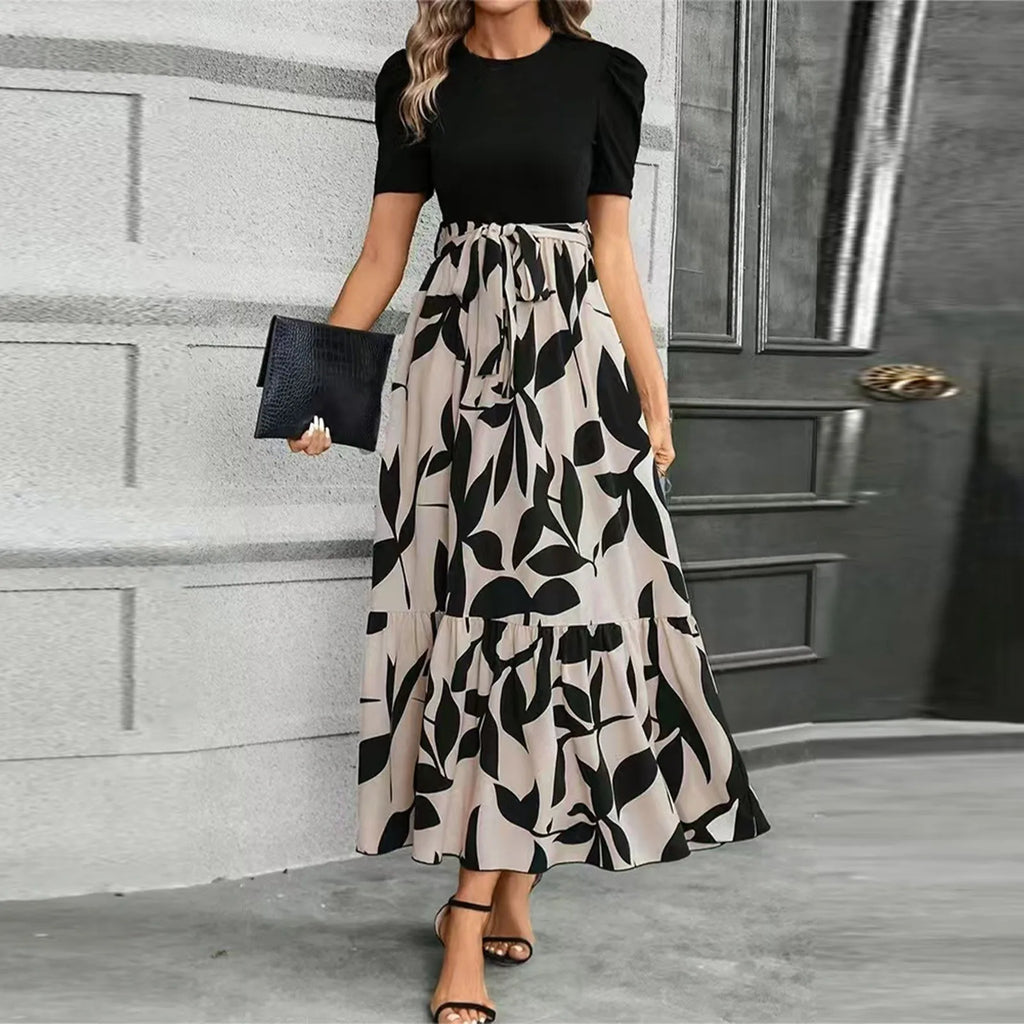 Women Classy Elegant  A-line Lace-up Slim Fit Waist Ruffle Hem Dress