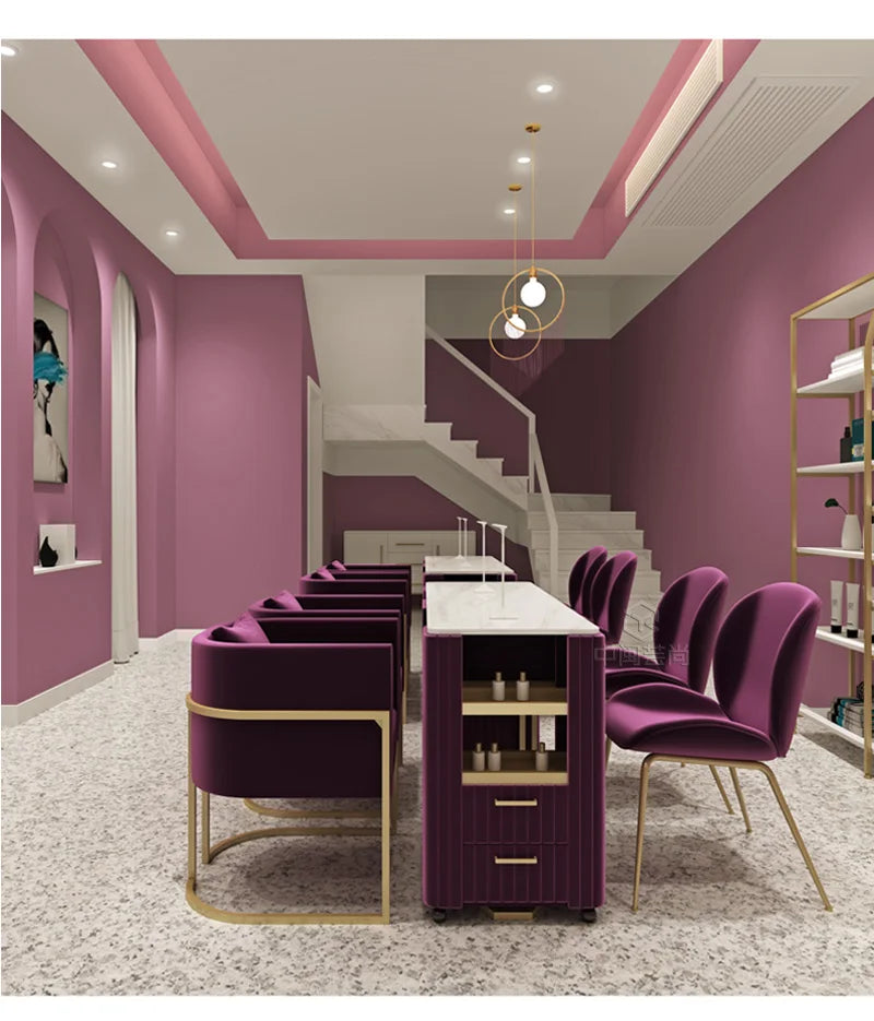 Marble Nail Tables Modern Design  Manicure Tables Storage Movable Business Furniture