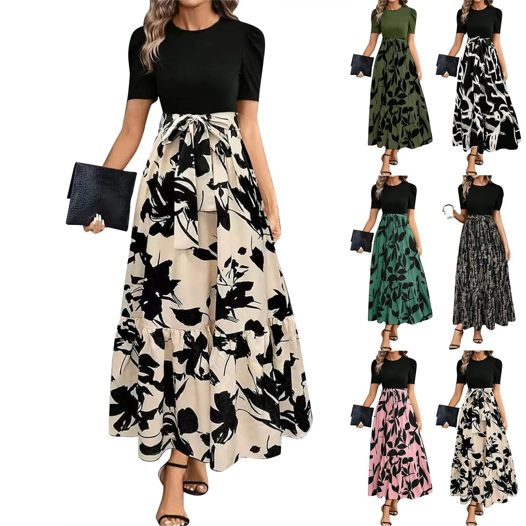 Women Classy Elegant  A-line Lace-up Slim Fit Waist Ruffle Hem Dress