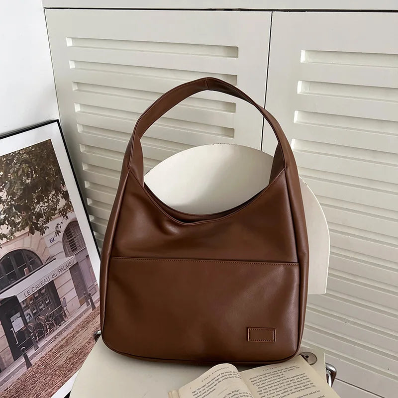 Women Hobo Bag PU Leather Solid Shoulder Handbag