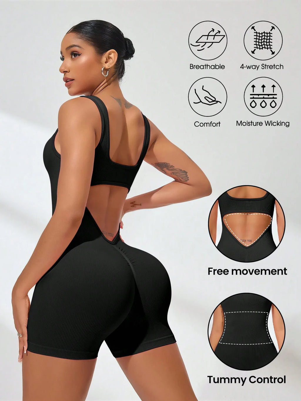 Women's V-shaped Exposed Waist Fitness Yoga Workout Jumpsuits