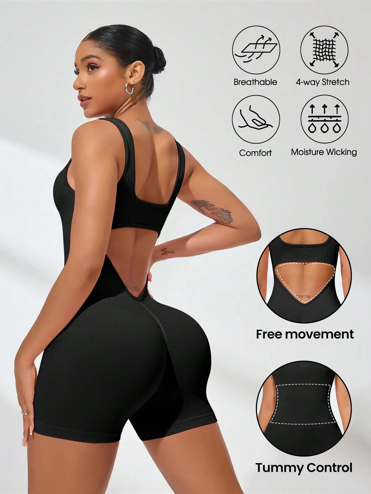 Women's V-shaped Exposed Waist Fitness Yoga Workout Jumpsuits