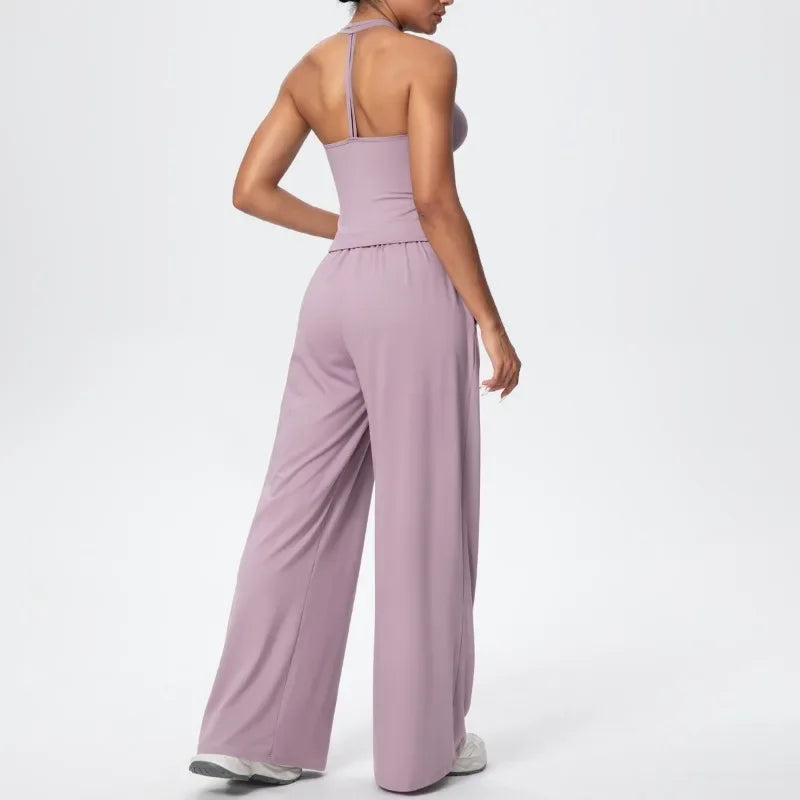 New Casual Women's V-neck Back Wide-leg Pants Yoga Fitness Set
