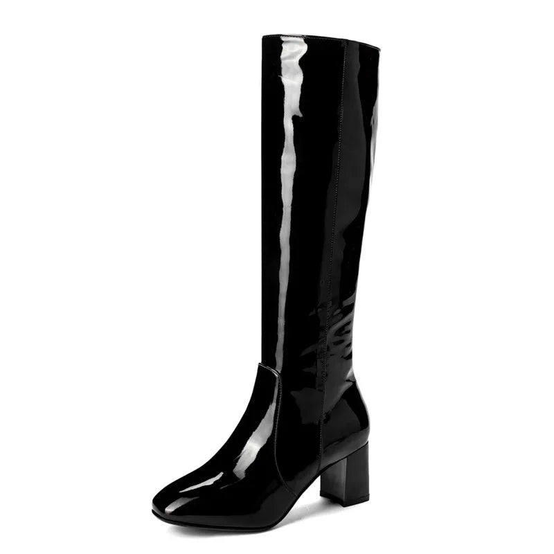 Women's Patent Leather High Knee Waterproof Boots