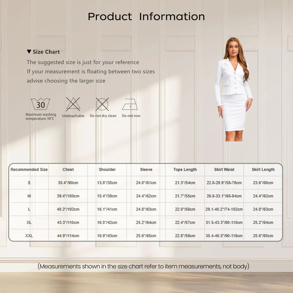 Women Business Formal 2 Piece Skirt Suit Long Sleeve Lapel Blazer Coat with Pencil Skirts for Office Work Wedding Party