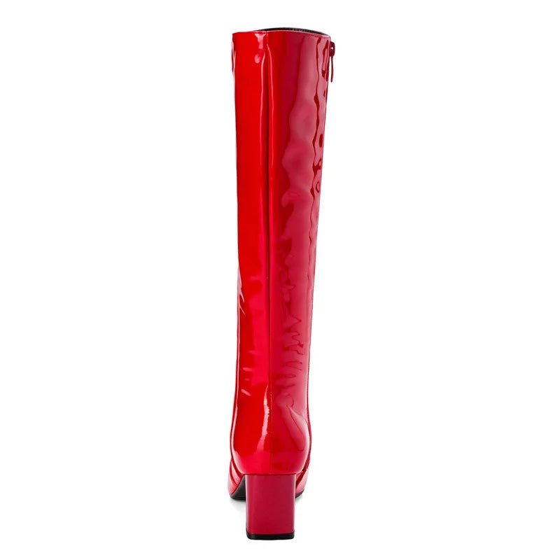 Women's Patent Leather High Knee Waterproof Boots