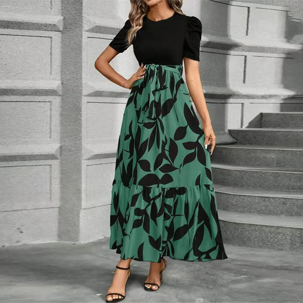 Women Classy Elegant  A-line Lace-up Slim Fit Waist Ruffle Hem Dress