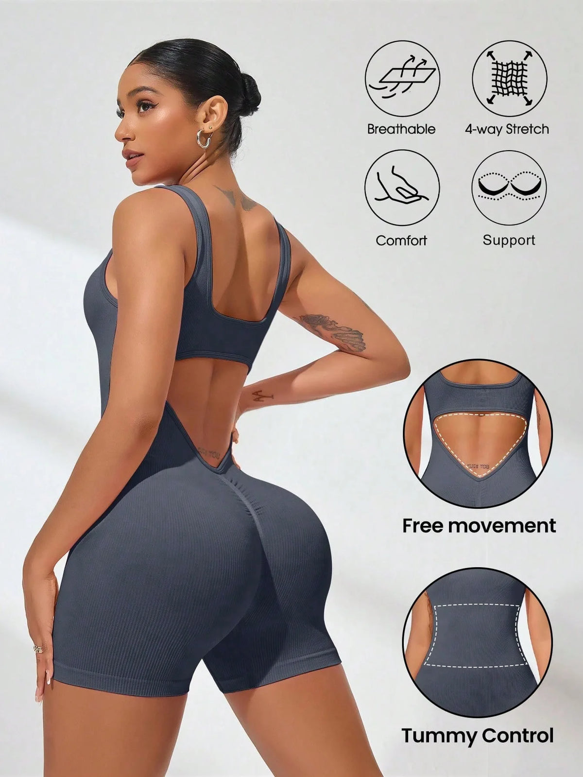 Women's V-shaped Exposed Waist Fitness Yoga Workout Jumpsuits