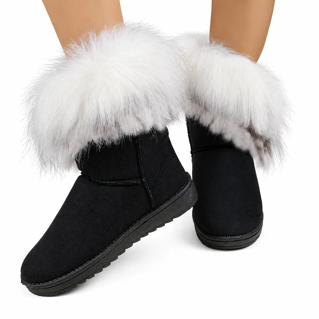 Winter Mid-Calf Fur Lined Flat Rubber Sole Boots
