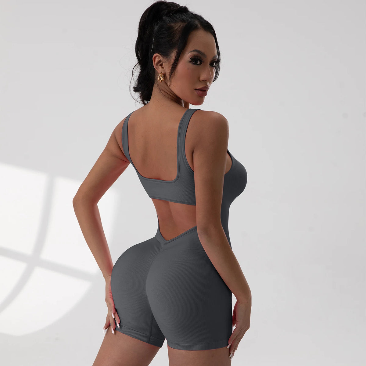 Women's V-shaped Exposed Waist Fitness Yoga Workout Jumpsuits