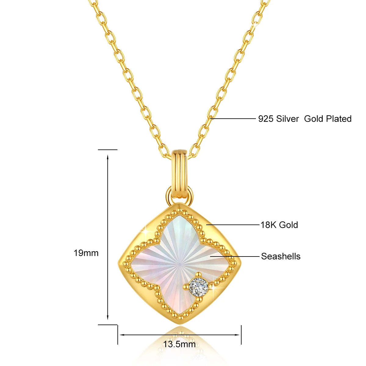 18K Gold Necklace Classic Four Leaf Clover 100% AU750 Pendant White Shell for Women Trendy