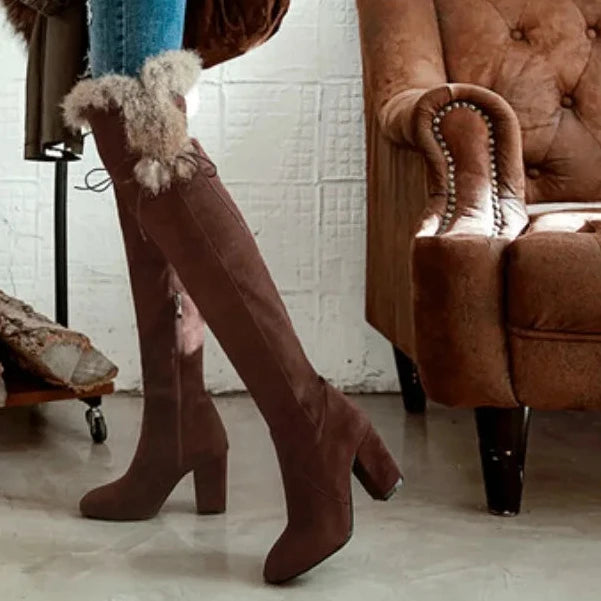 Winter Ready Boots Real Fur Over The Knee Boots