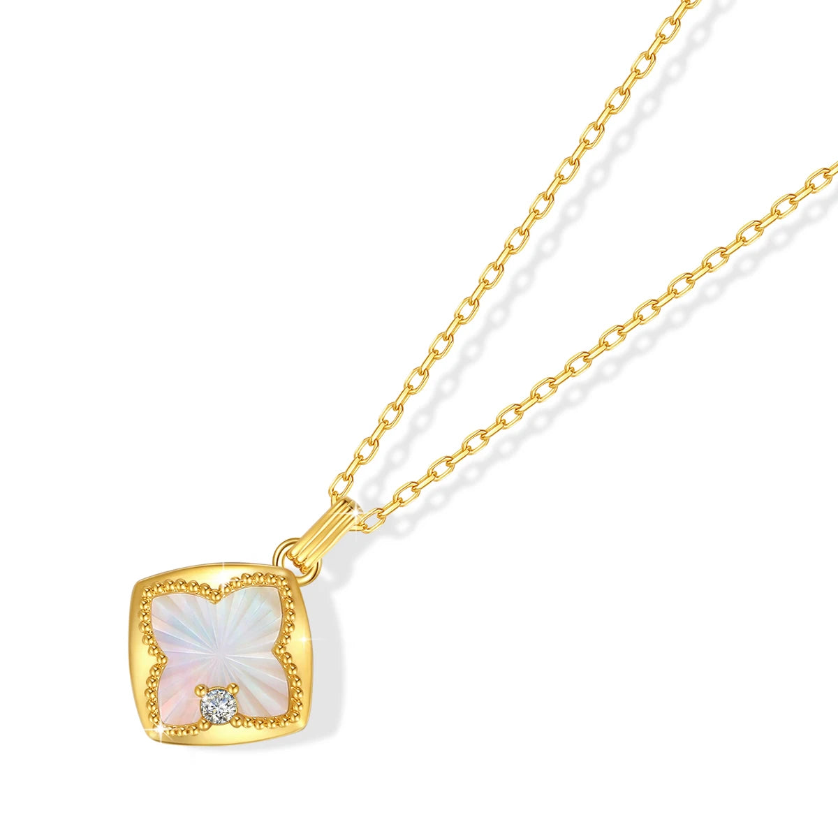 18K Gold Necklace Classic Four Leaf Clover 100% AU750 Pendant White Shell for Women Trendy