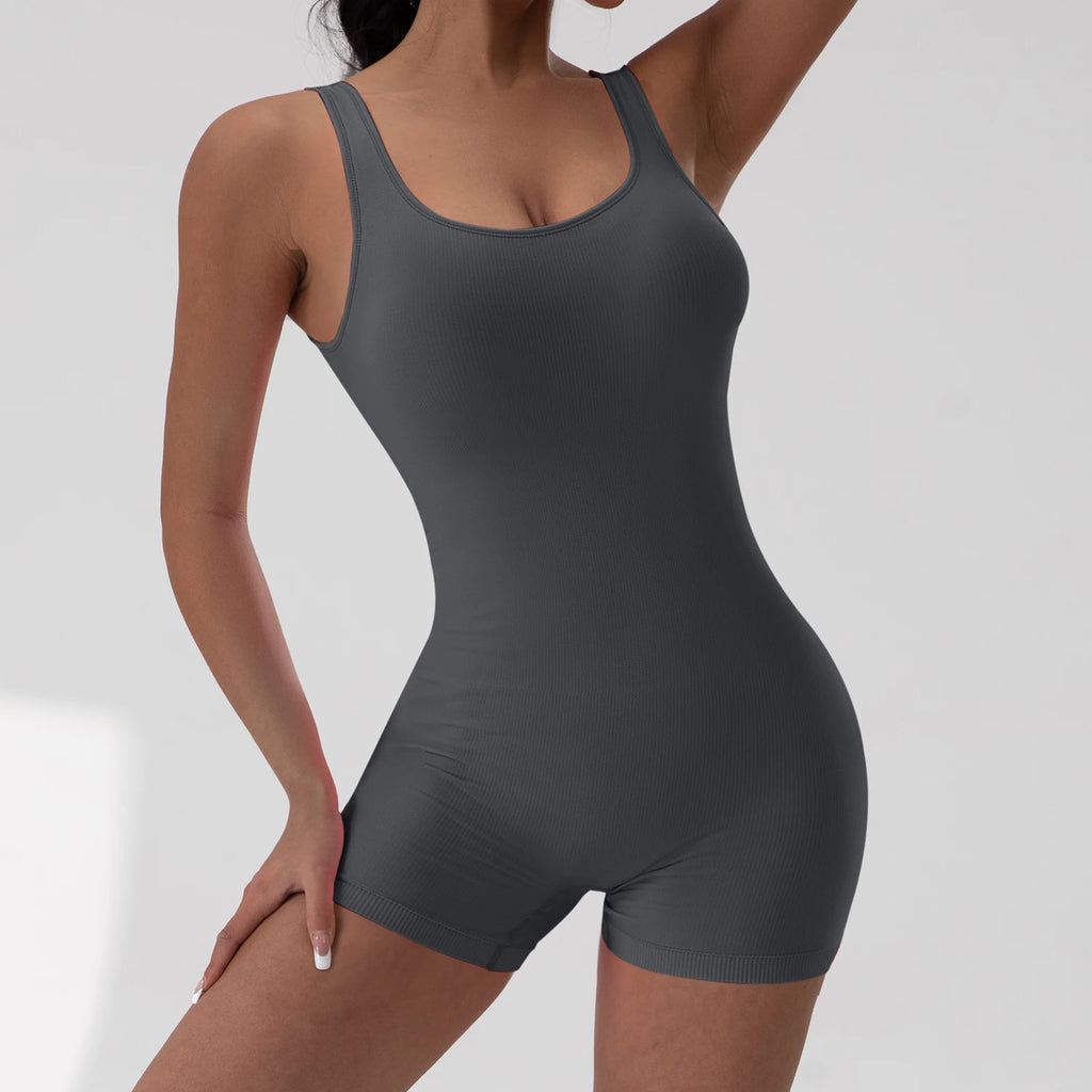 Women's V-shaped Exposed Waist Fitness Yoga Workout Jumpsuits