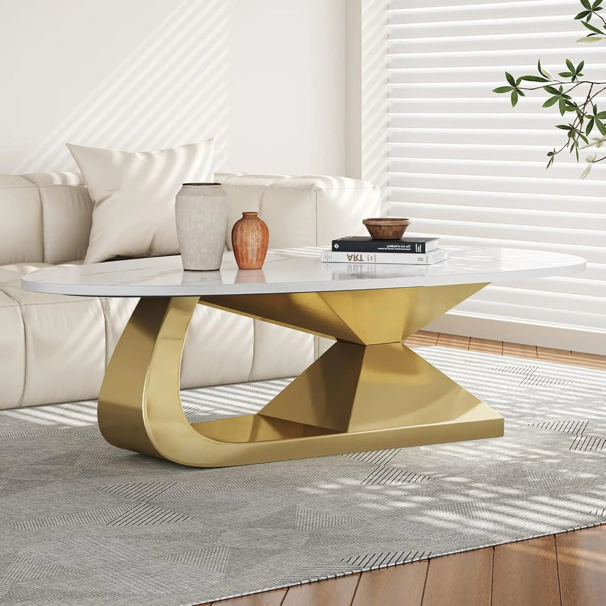 Modern Marble Coffee Table with Silver Stainless Steel Pedestal Living Room Home Decor Luxury Living