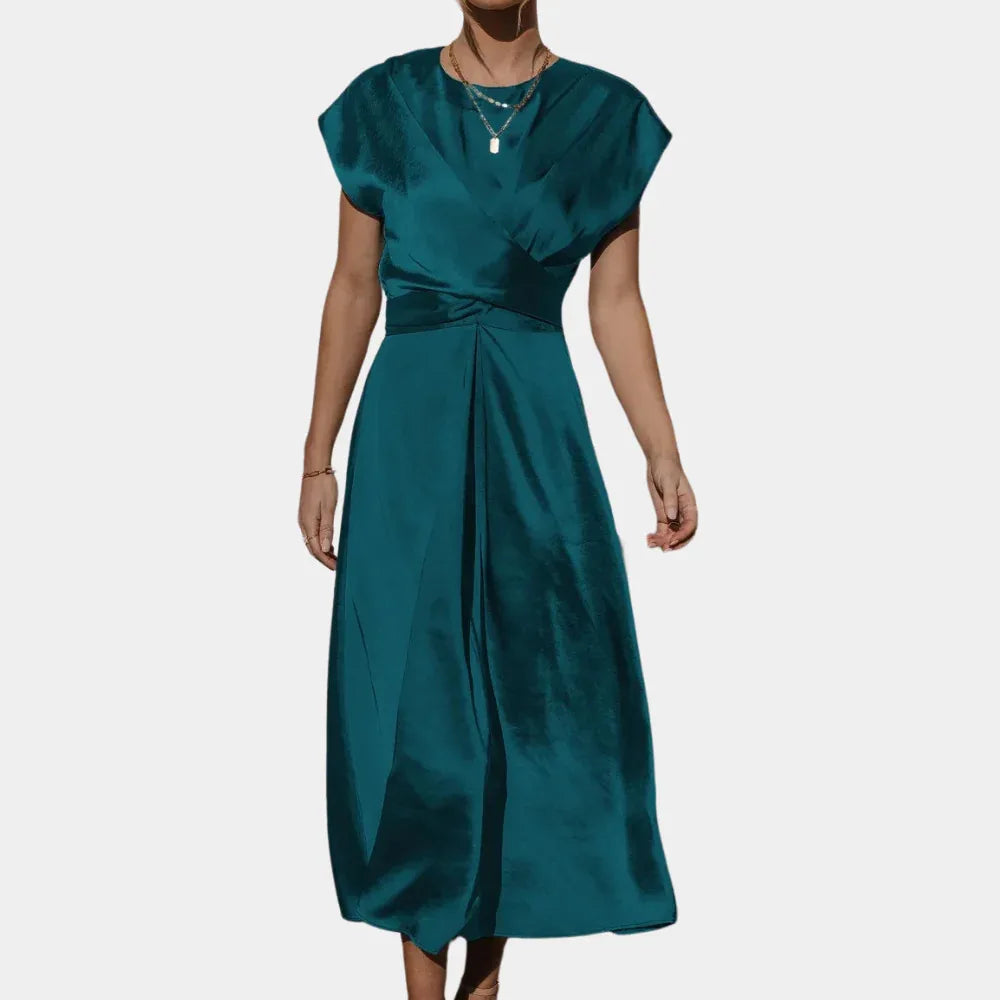 Women Classy Satin Silk Midi Dress Women's Round Neck Sleeveless Lace-up Chic Party Elegant Casual