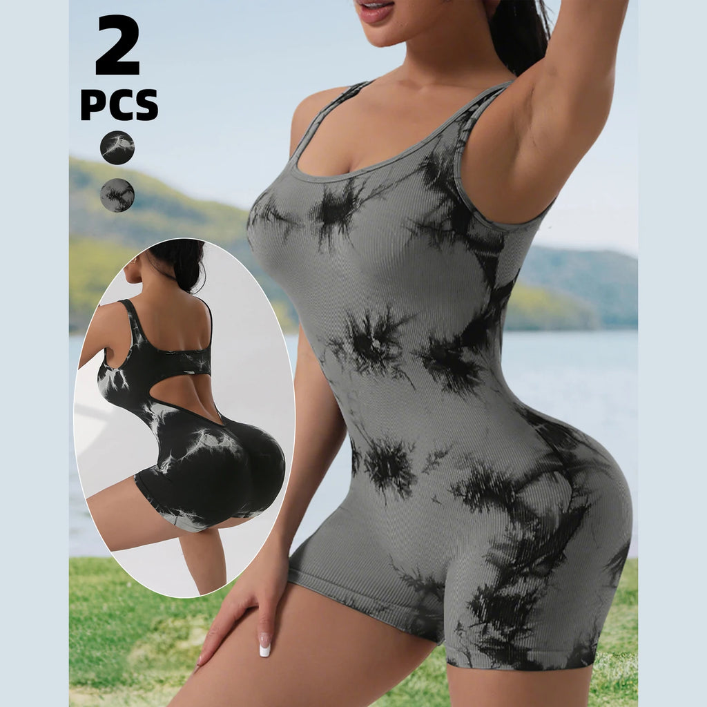 Women's V-shaped Exposed Waist Fitness Yoga Workout Jumpsuits