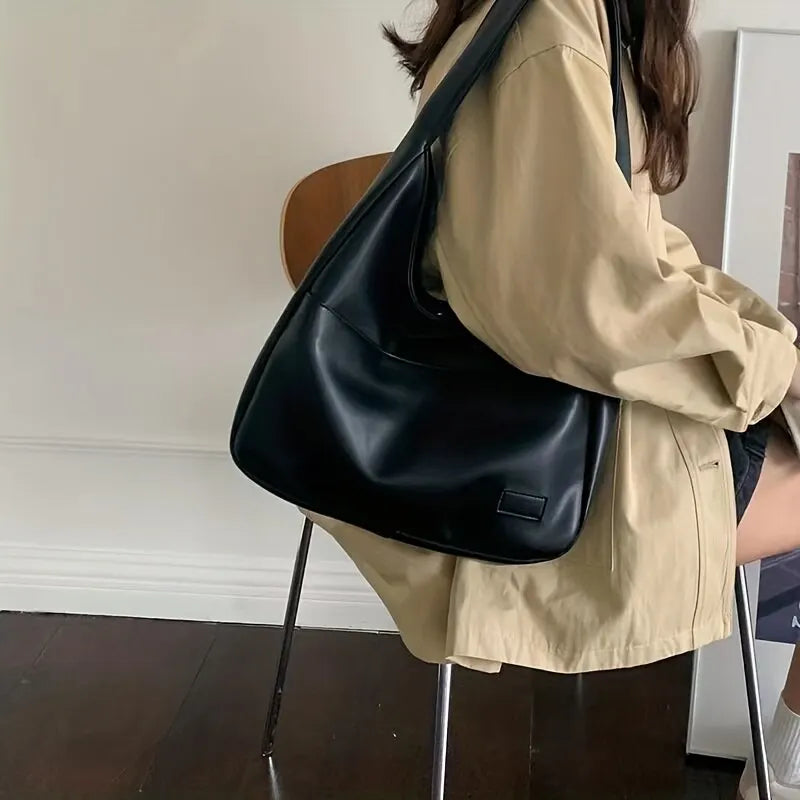Women Hobo Bag PU Leather Solid Shoulder Handbag