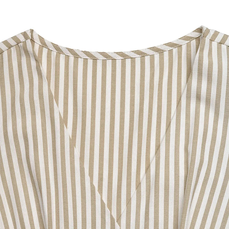 Women's Sleeveless Comfortable Fit V-Neck Striped Jumpsuit with Belted Waist and Pockets and Wide Leg Pants for Casual Summer