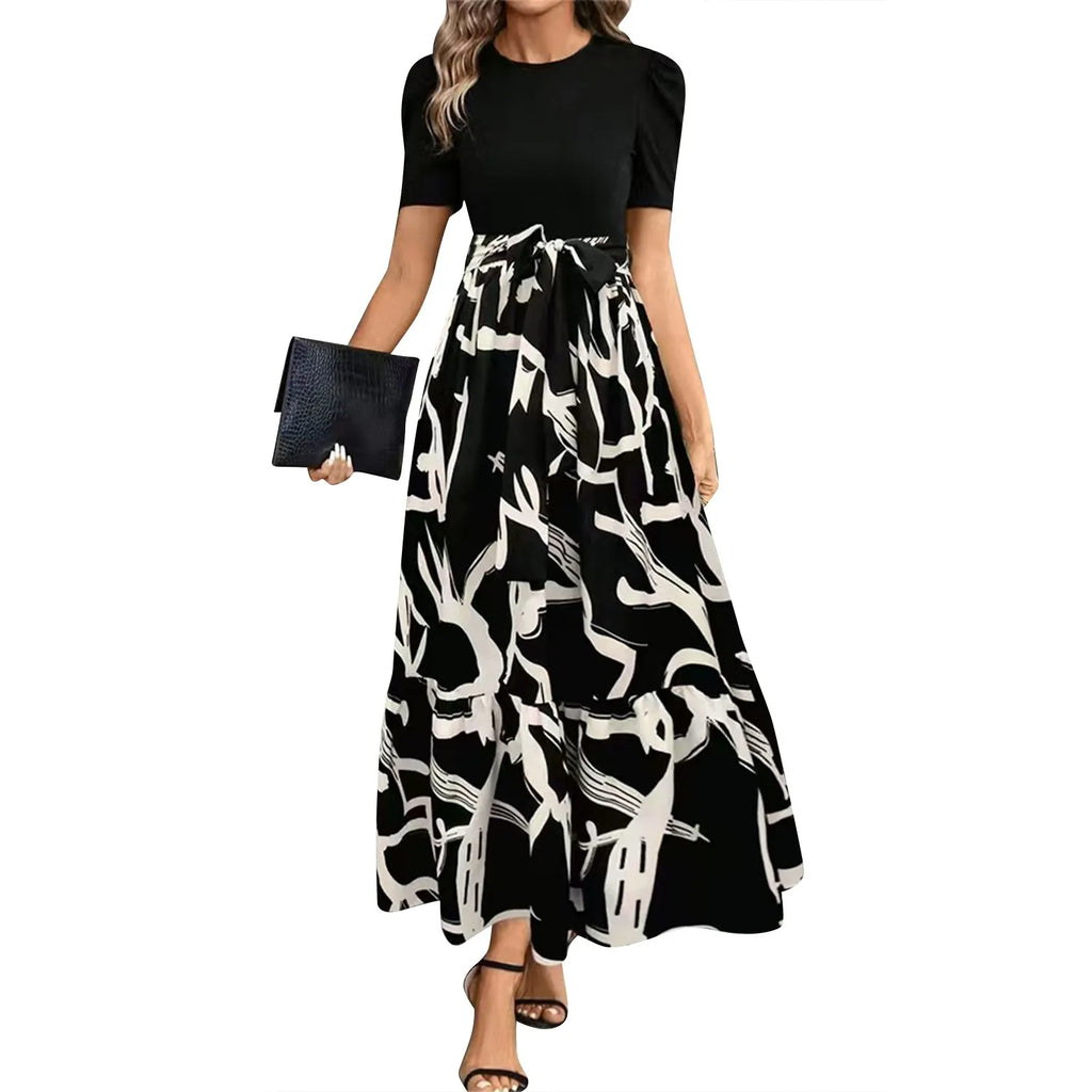 Women Classy Elegant  A-line Lace-up Slim Fit Waist Ruffle Hem Dress