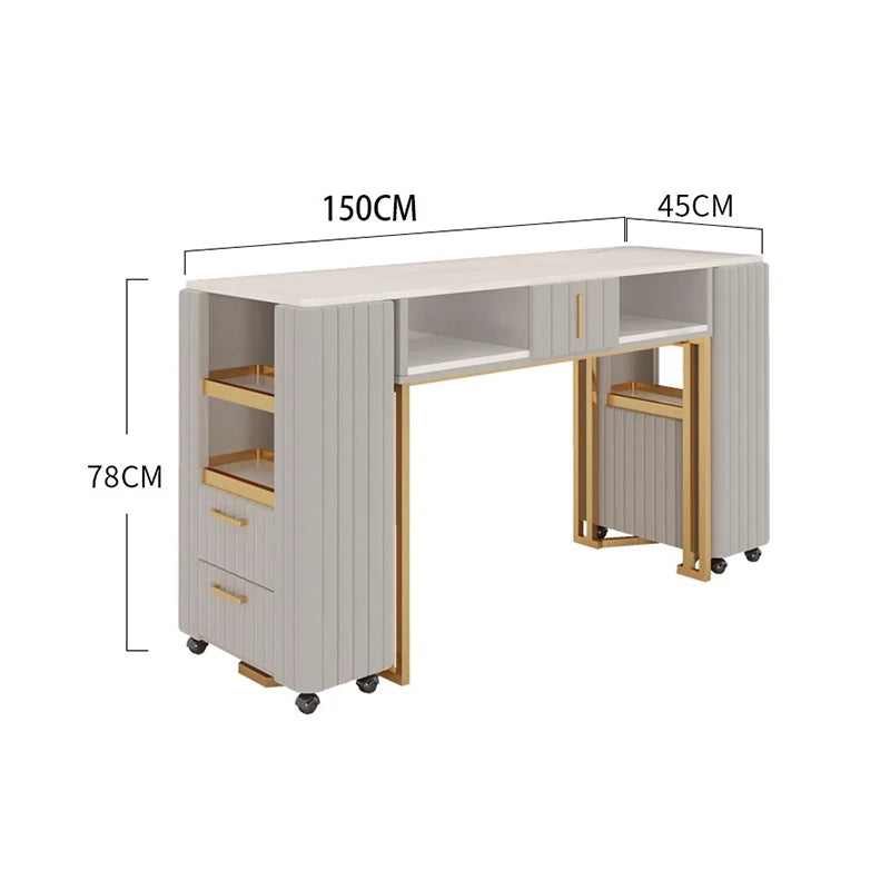 Marble Nail Tables Modern Design  Manicure Tables Storage Movable Business Furniture