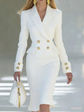 Women Elegant Blazer Dress Double Breasted Long Sleeve Office Business Formal