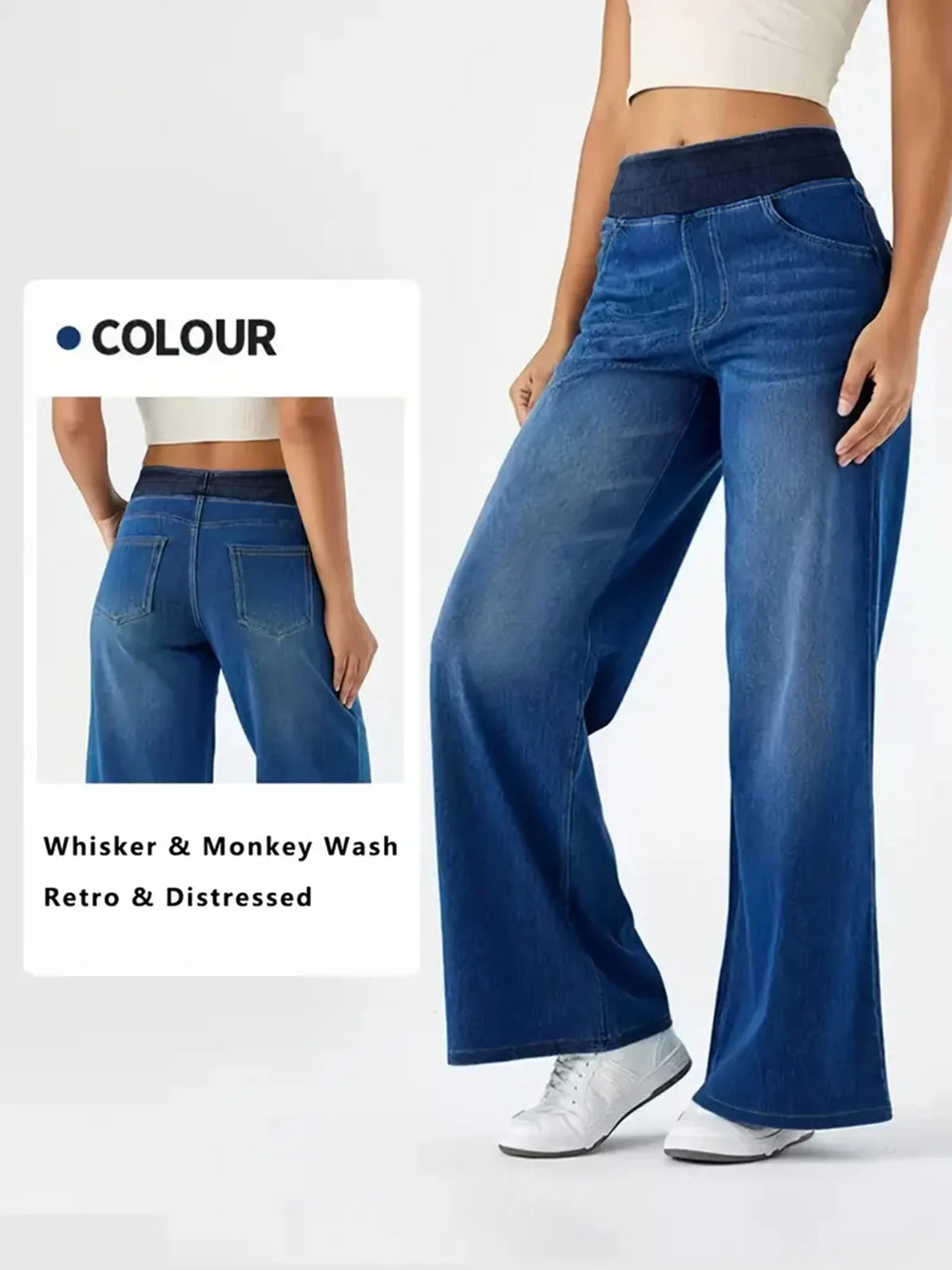 Women's Jeans Elastic High Waist Stretch Loose Straight-Leg Trendy Comfortable