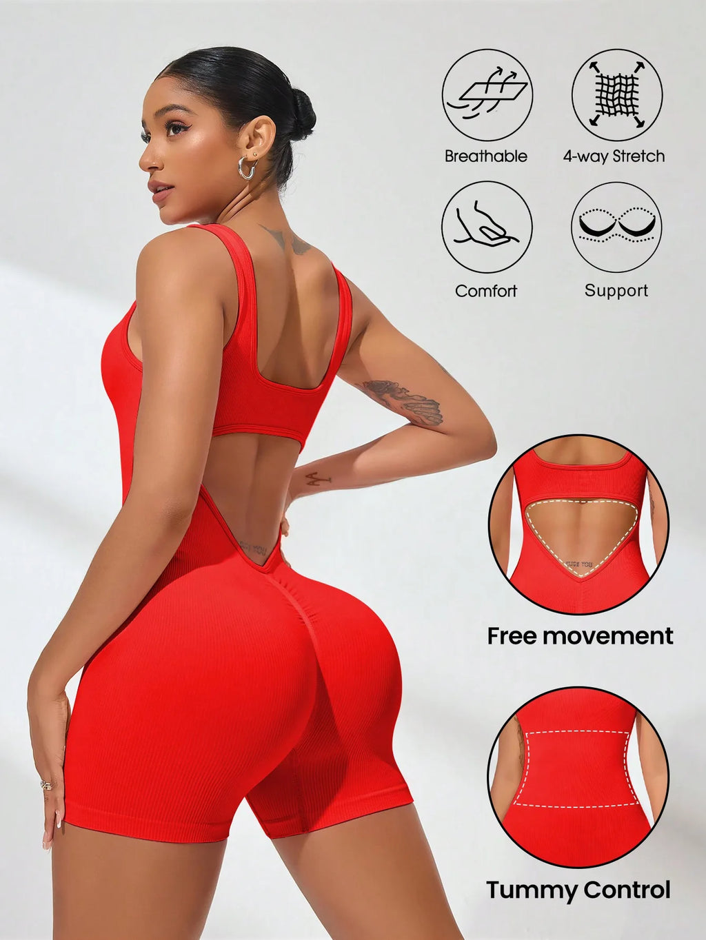 Women's V-shaped Exposed Waist Fitness Yoga Workout Jumpsuits