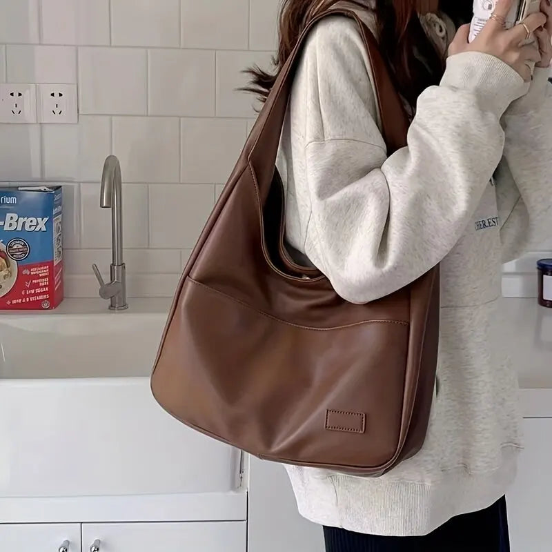 Women Hobo Bag PU Leather Solid Shoulder Handbag