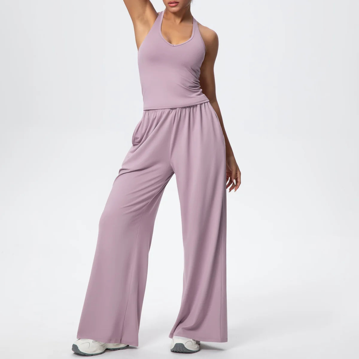 New Casual Women's V-neck Back Wide-leg Pants Yoga Fitness Set