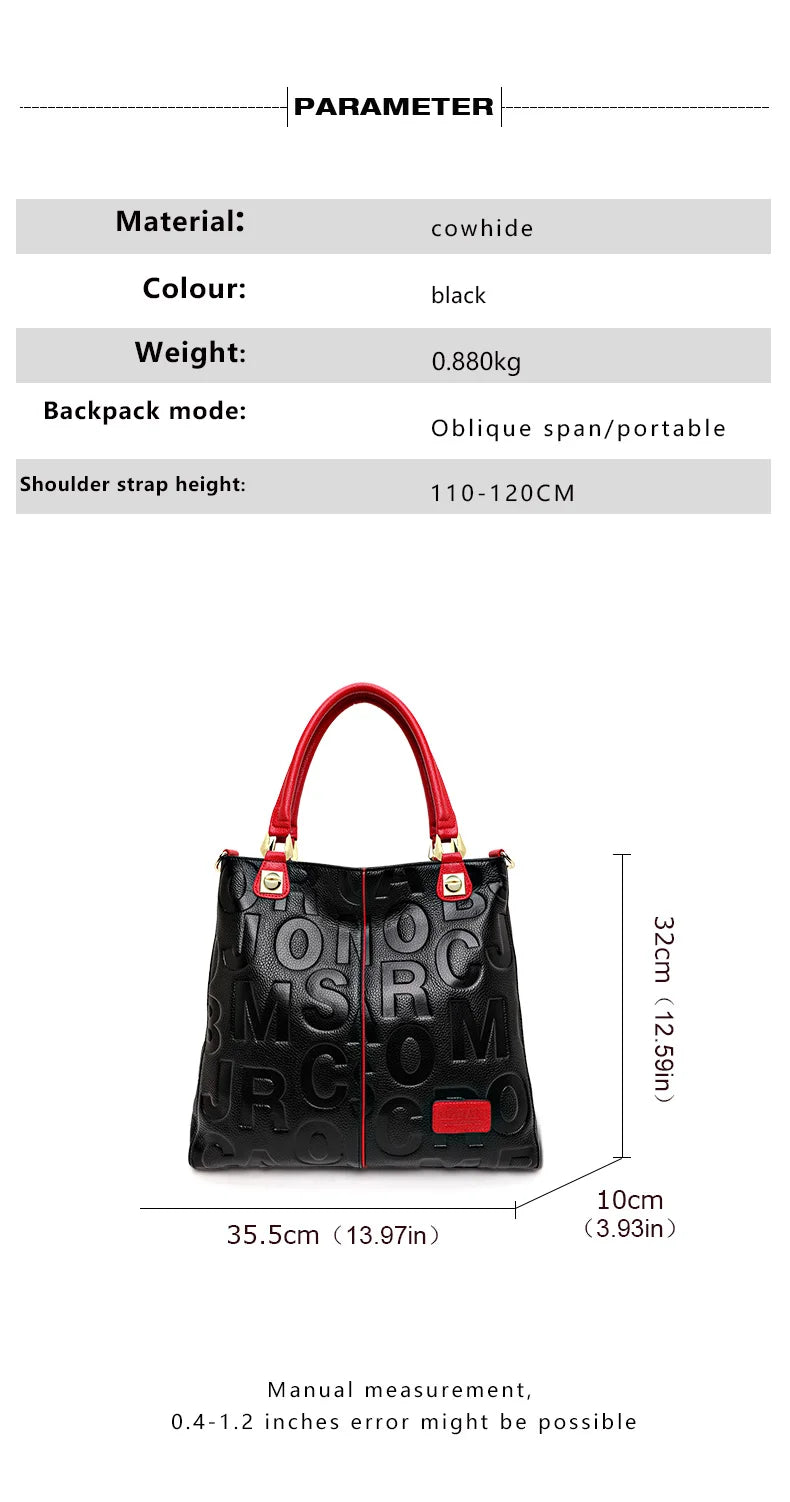 New Women's Cowhide Fashionable and Versatile Large Letter Printed Shoulder Bag