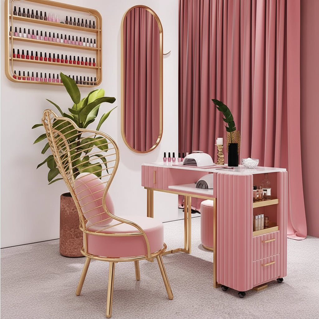 Marble Nail Tables Modern Design  Manicure Tables Storage Movable Business Furniture
